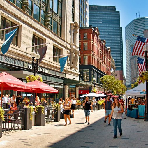 View of Boston Streets filled with restaurants