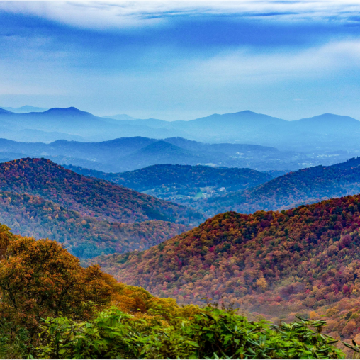 View of the Smoky Mountain range in fall